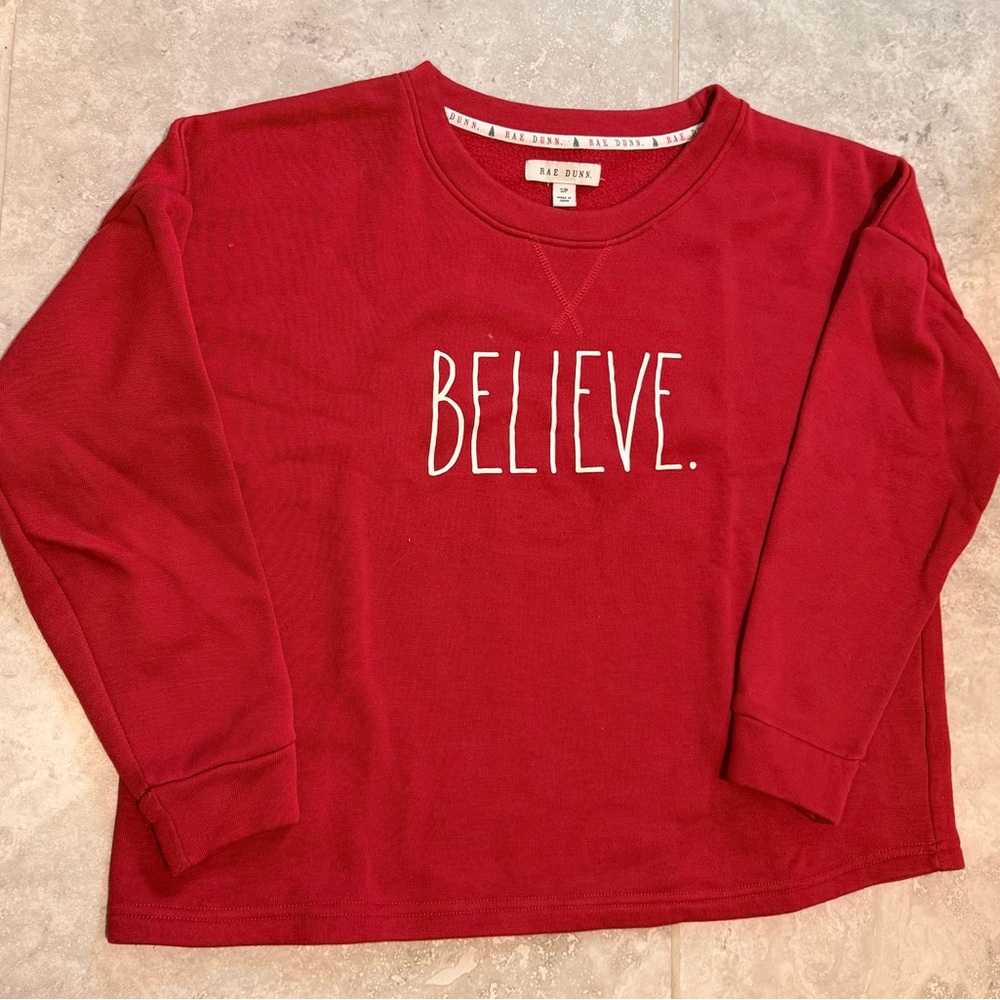 Rae Dunn “BELIEVE.” Red Sweatshirt & Jogger Set | Size S | Cozy Lounge - Picture 2 of 10